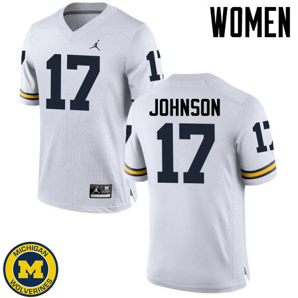 Womens Michigan Wolverines #17 Ron Johnson White Football Jersey